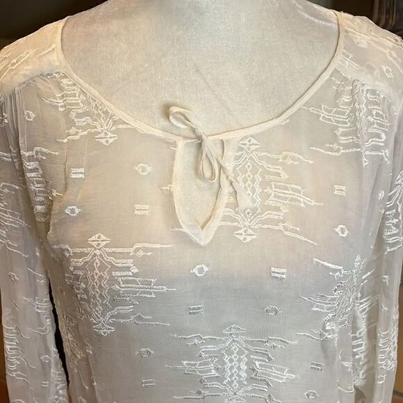 GRAY Saks Fifth Avenue Sheer Ivory Embroidered Blouse, XS! - Picture 2 of 13